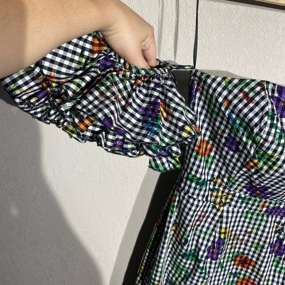 ROMEO+JULIET COUTURE Black Gingham Floral Puff Ruffle Sleeve Mini Dress Size S - Picture 7 of 11